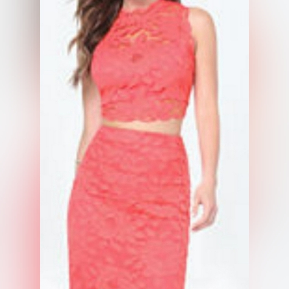 Bebe Lace Skirt & Top Coral - Picture 1 of 12